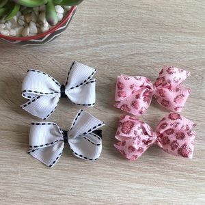 Set of 4 Hair Bows/White & Pink/girls hair bows
